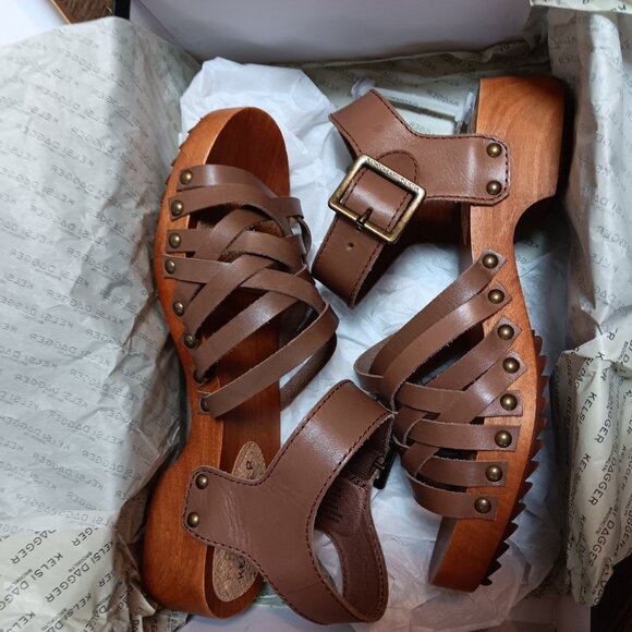 Kelsi Dagger Brooklyn Harling Clog Sandals - taupe leather, wood heel size 7 NIB - Picture 7 of 10